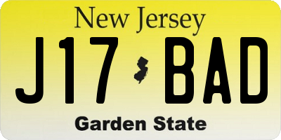 NJ license plate J17BAD