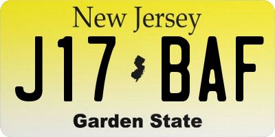 NJ license plate J17BAF