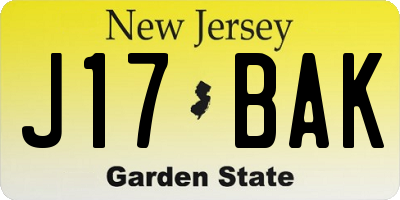 NJ license plate J17BAK