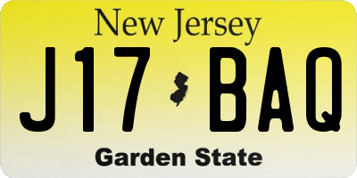 NJ license plate J17BAQ