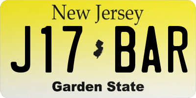NJ license plate J17BAR