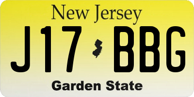 NJ license plate J17BBG