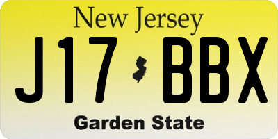 NJ license plate J17BBX