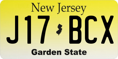 NJ license plate J17BCX