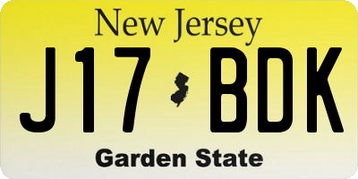 NJ license plate J17BDK