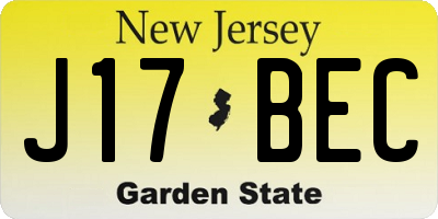 NJ license plate J17BEC