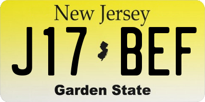 NJ license plate J17BEF