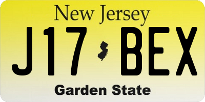 NJ license plate J17BEX