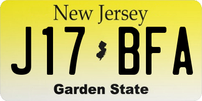 NJ license plate J17BFA