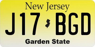 NJ license plate J17BGD
