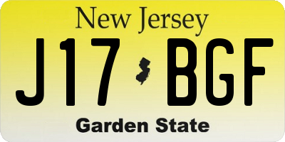 NJ license plate J17BGF