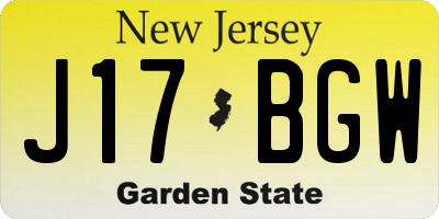 NJ license plate J17BGW