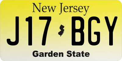 NJ license plate J17BGY