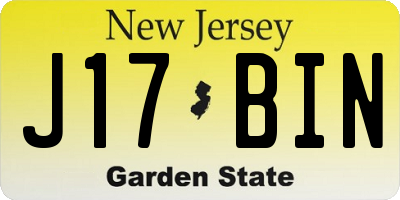 NJ license plate J17BIN