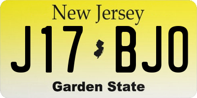 NJ license plate J17BJO