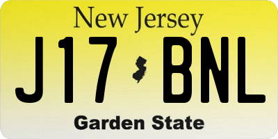 NJ license plate J17BNL