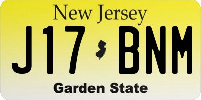 NJ license plate J17BNM