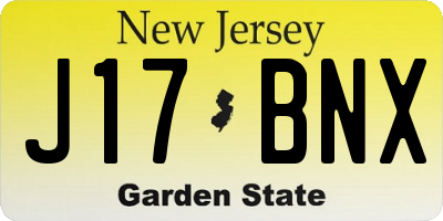 NJ license plate J17BNX