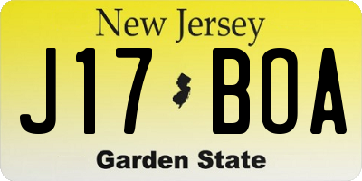 NJ license plate J17BOA