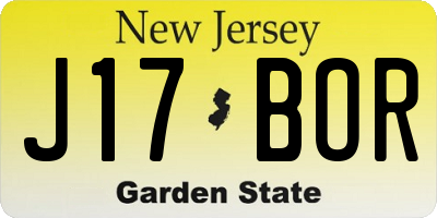 NJ license plate J17BOR