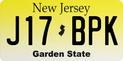 NJ license plate J17BPK