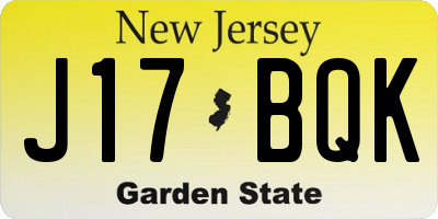 NJ license plate J17BQK