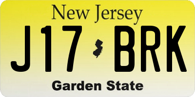 NJ license plate J17BRK