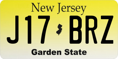 NJ license plate J17BRZ