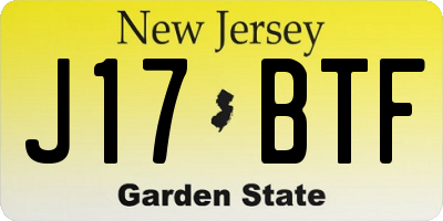 NJ license plate J17BTF