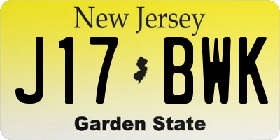 NJ license plate J17BWK