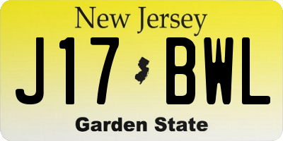 NJ license plate J17BWL