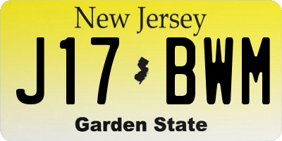 NJ license plate J17BWM