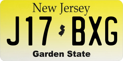NJ license plate J17BXG