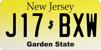 NJ license plate J17BXW