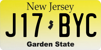 NJ license plate J17BYC