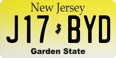 NJ license plate J17BYD