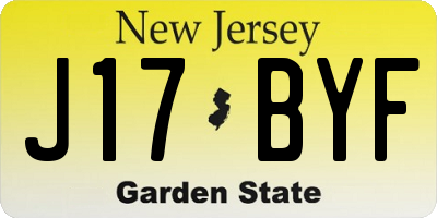 NJ license plate J17BYF