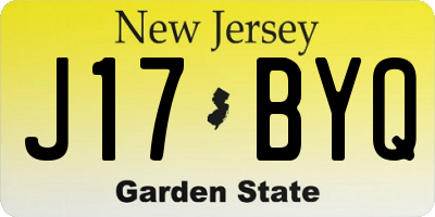 NJ license plate J17BYQ
