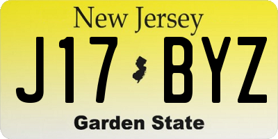 NJ license plate J17BYZ