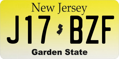 NJ license plate J17BZF