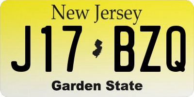 NJ license plate J17BZQ