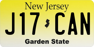 NJ license plate J17CAN