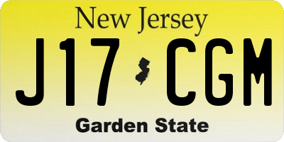 NJ license plate J17CGM