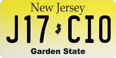 NJ license plate J17CIO
