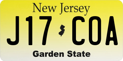 NJ license plate J17COA