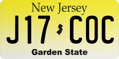 NJ license plate J17COC
