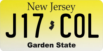NJ license plate J17COL