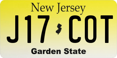 NJ license plate J17COT