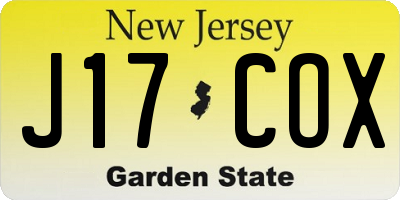 NJ license plate J17COX