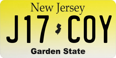 NJ license plate J17COY